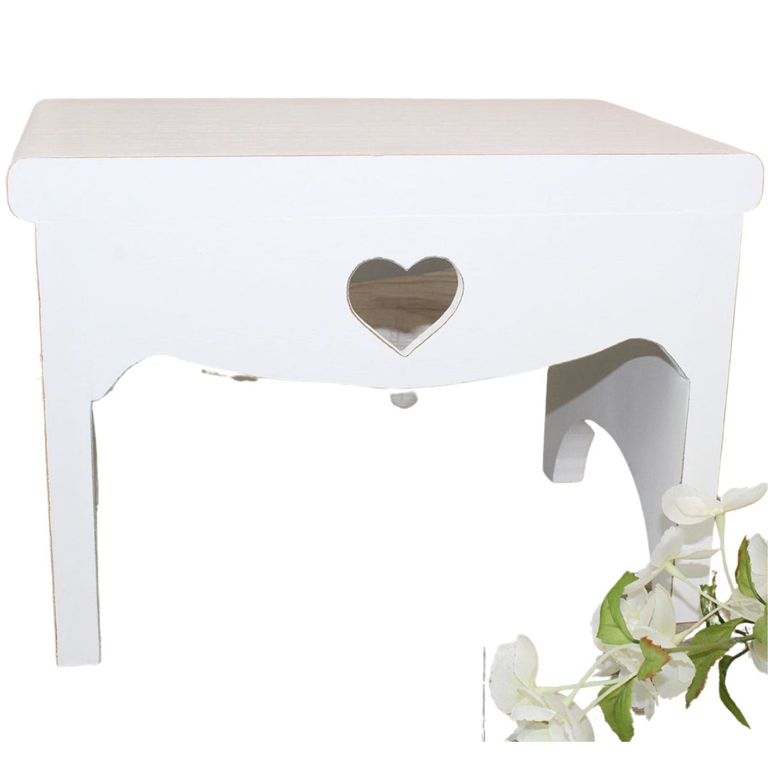 White Stool With Heart Cut Out - Sugarplum Boutique