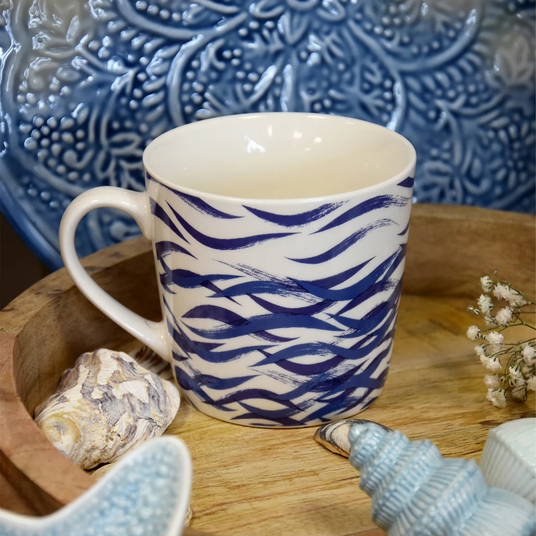 Wide Ceramic Conical Mug - Blue Sea Waves -Sugarplum Boutique