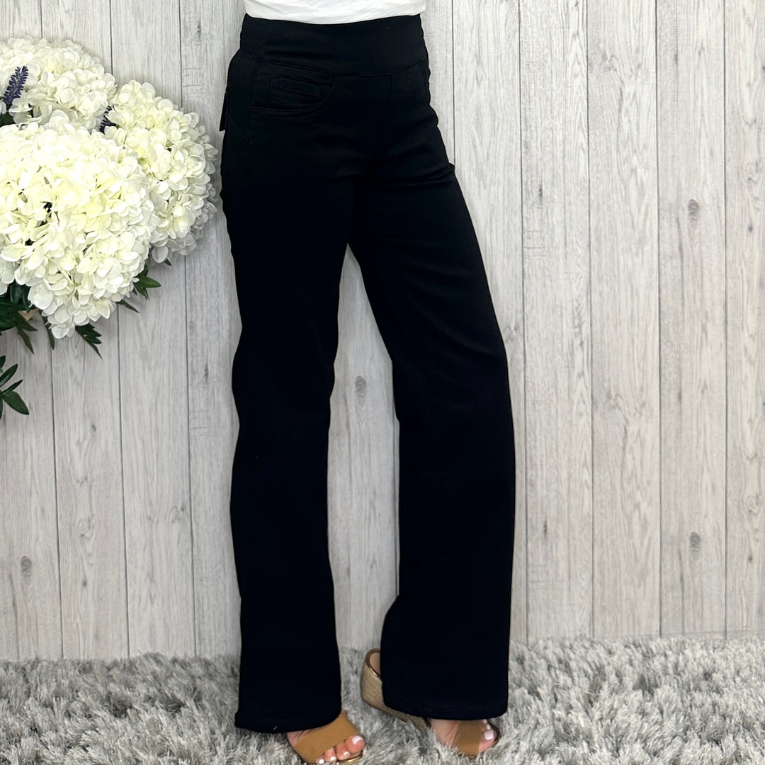 Will Wide Leg Cotton Mix Soft Waistband Jeans Black - Sugarplum Boutique