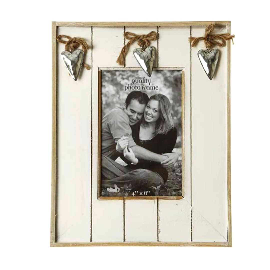Wooden Photo Frame With Metal Hearts - Sugarplum Boutique