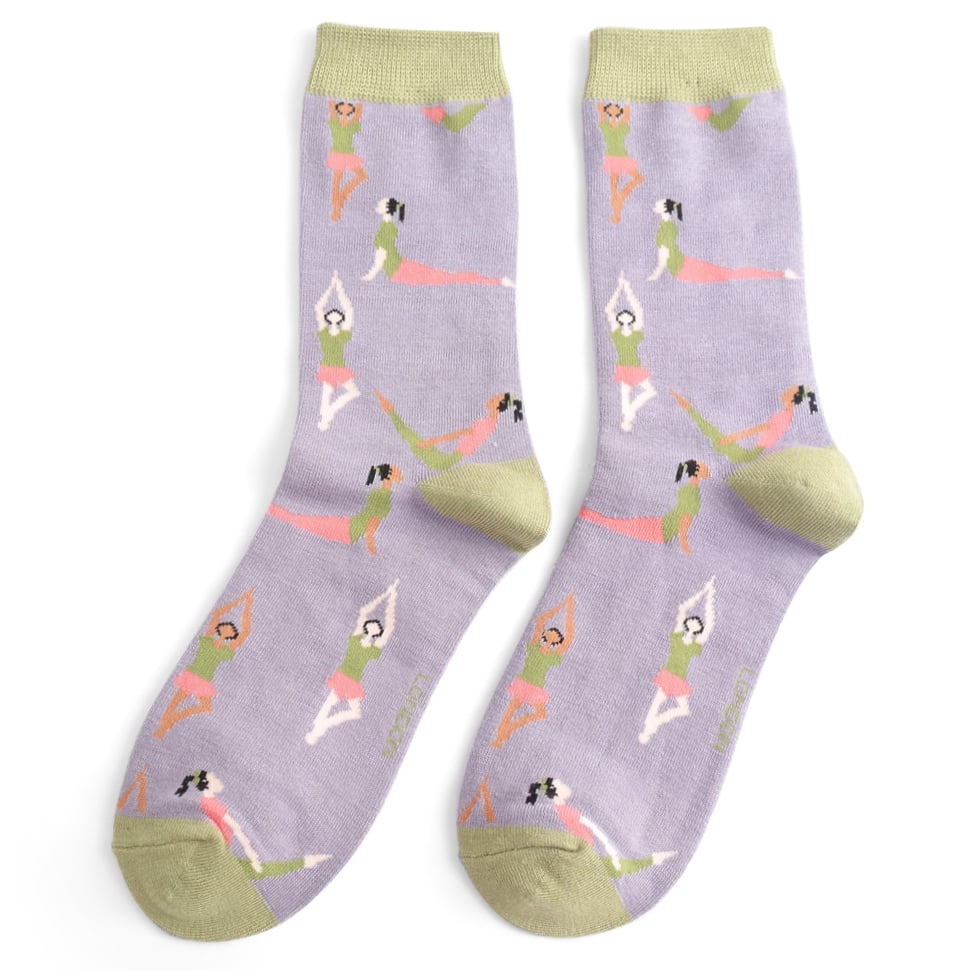Yoga Poses Ladies Bamboo Socks Lilac - Sugarplum Boutique
