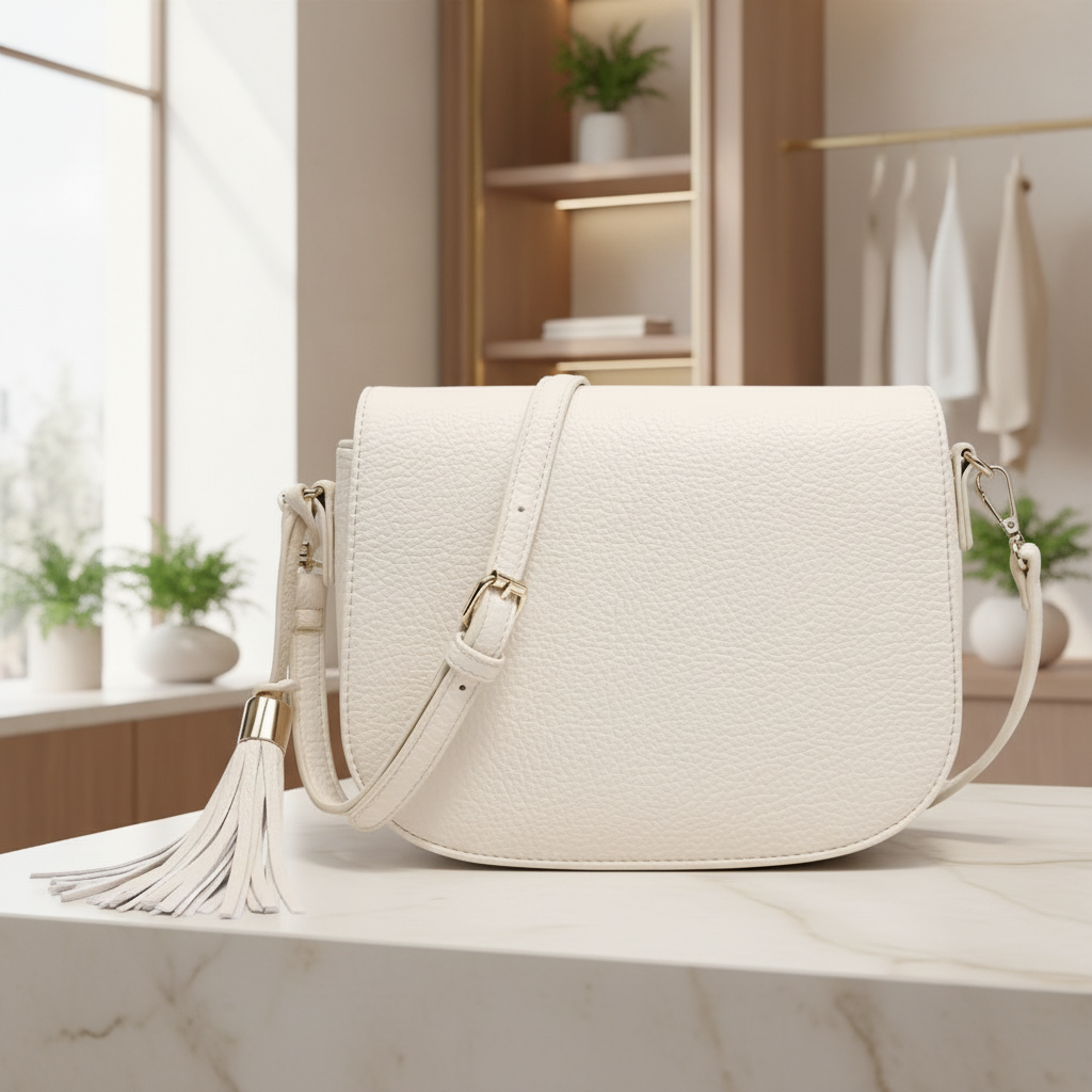 Zelda Ivory Faux Leather Cross Body Tassel Bag - Sugarplum Boutique