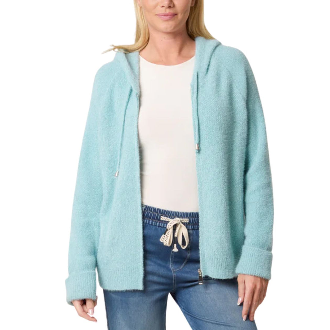 Zelly Duck Egg Green Zip Up Cosy Cardigan - Sugarplum Boutique