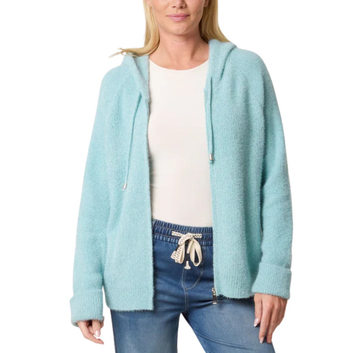 Zelly Duck Egg Green Zip Up Cosy Cardigan - Sugarplum Boutique