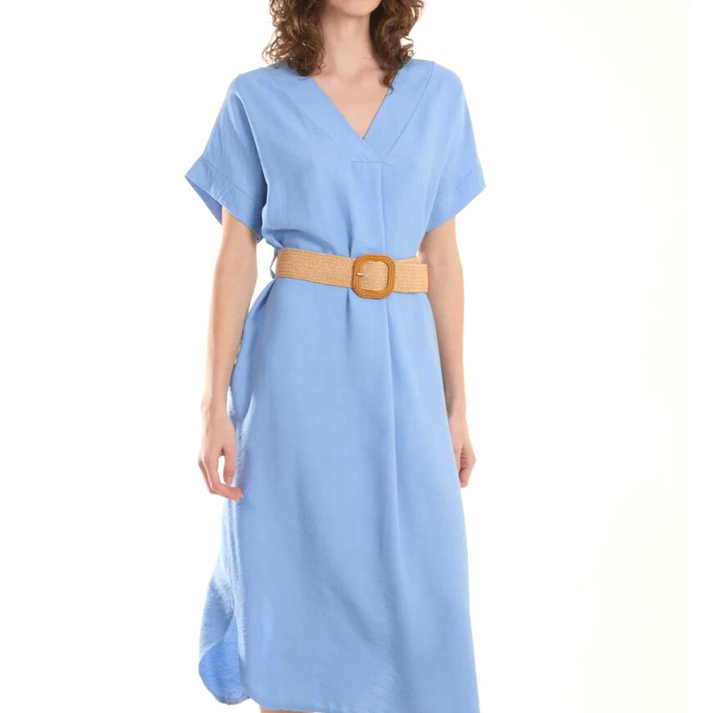 Josephine Belted Dress Blue - Sugarplum Boutique