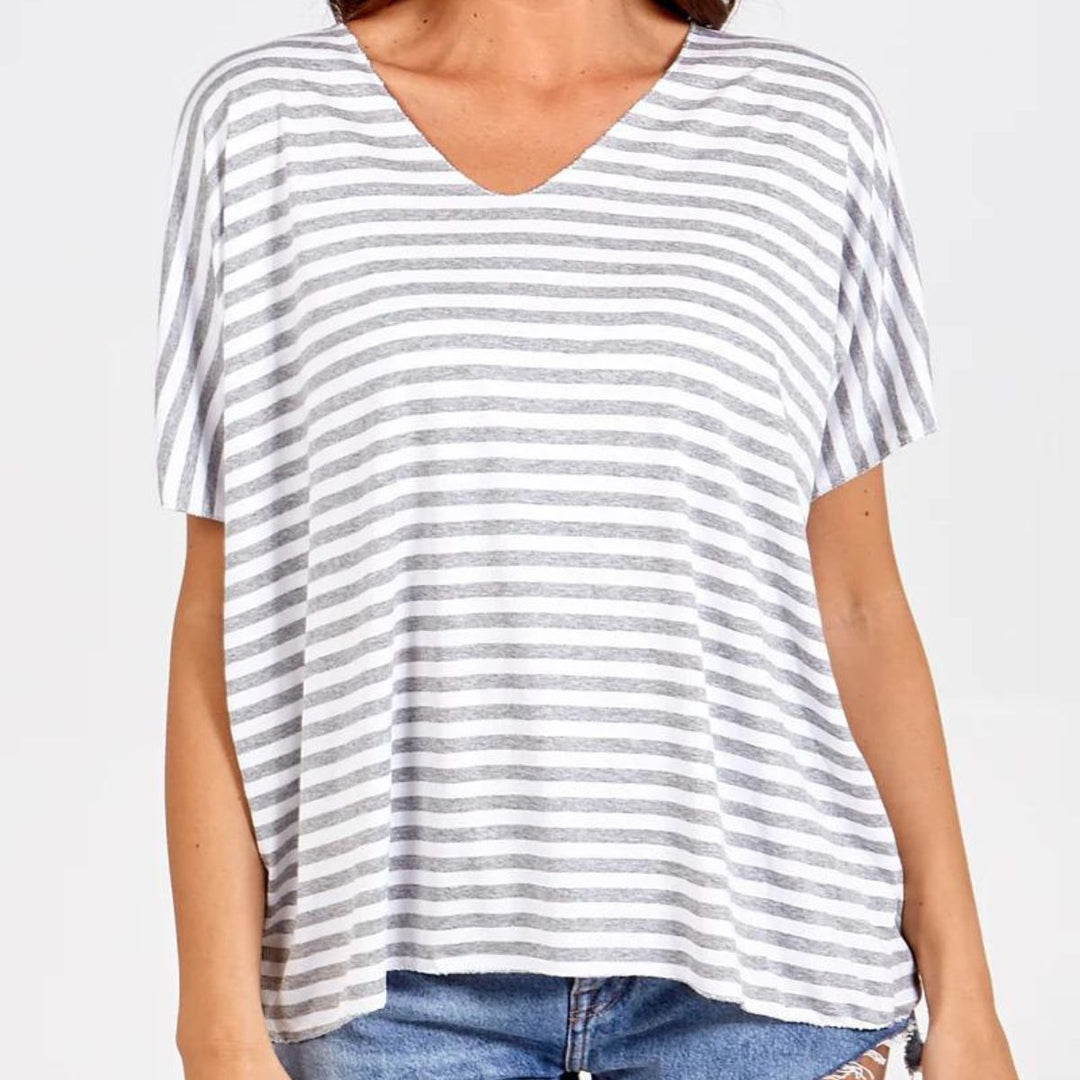 Nina Nautical T Shirt Grey - Sugarplum Boutique