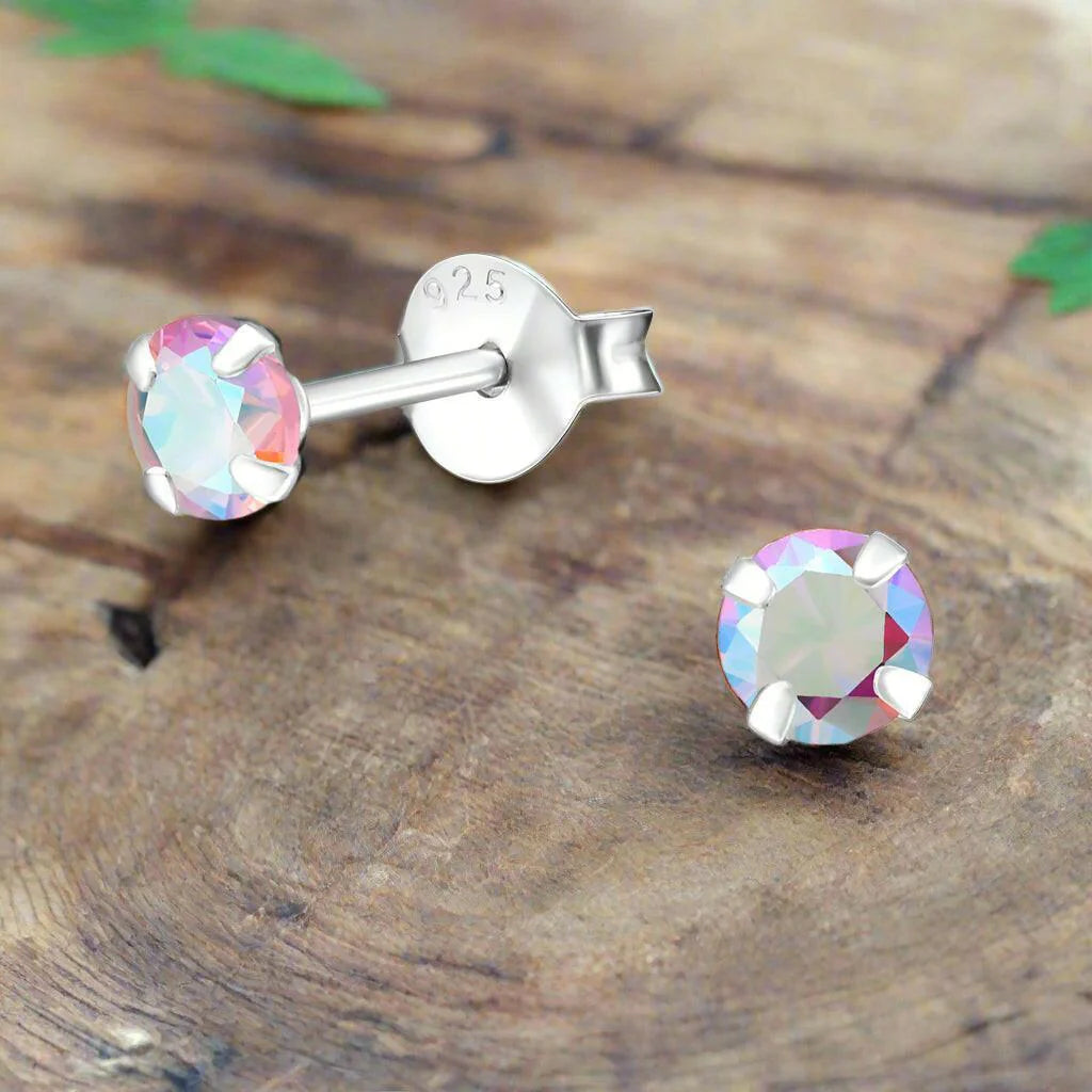 Sterling Silver Stud Earrings in Gift Box on Happy Birthday Cake Stand Card