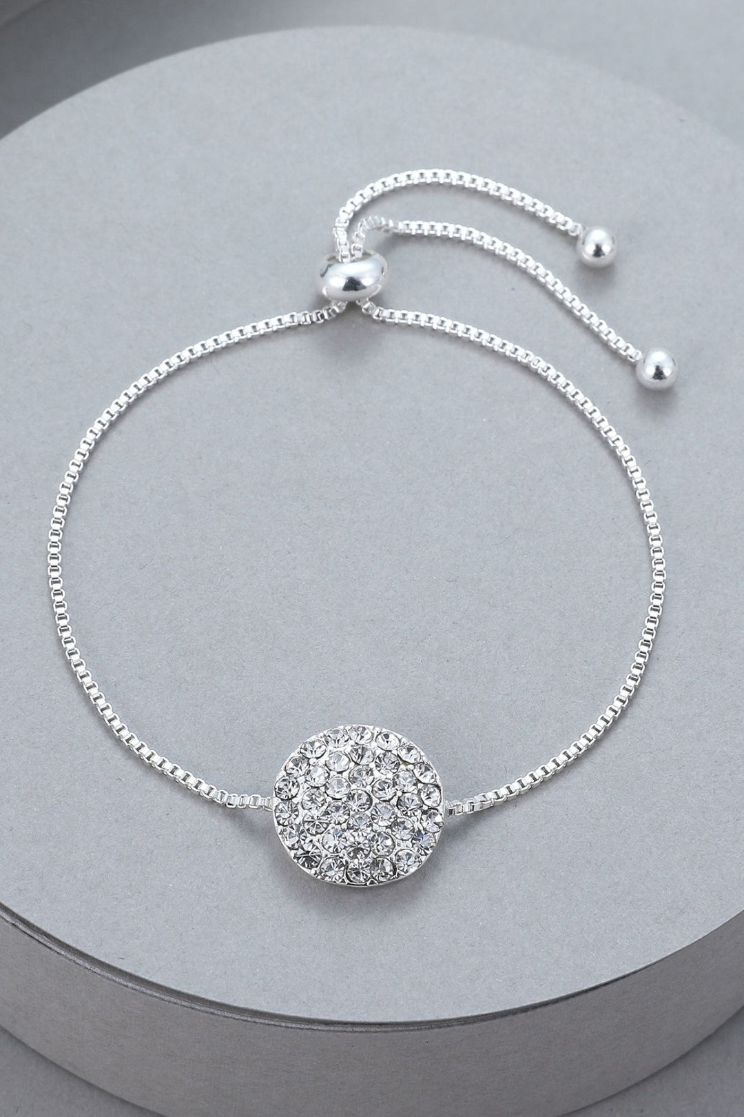 Ally Solid Diamante Circle Friendship Bracelet Silver - Sugarplum Boutique