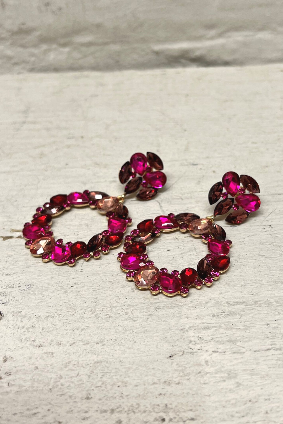 Amy Diamante Drop Earrings Pink - Sugarplum Boutique
