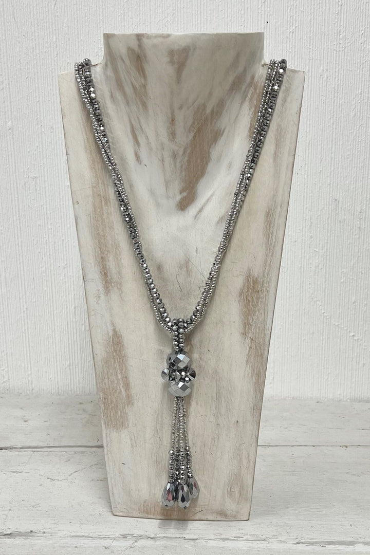 Carlie Crystal Long Necklace Grey - Sugarplum Boutique