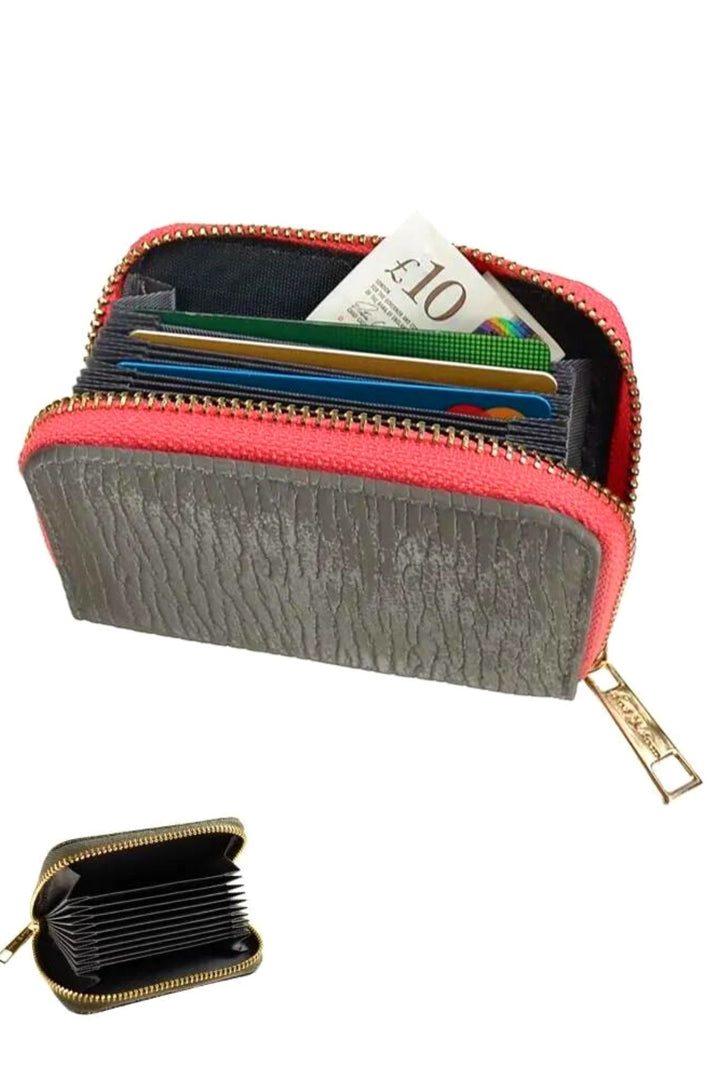 Credit Card Holder Contrast Zipper Grey Hot Pink - Sugarplum Boutique