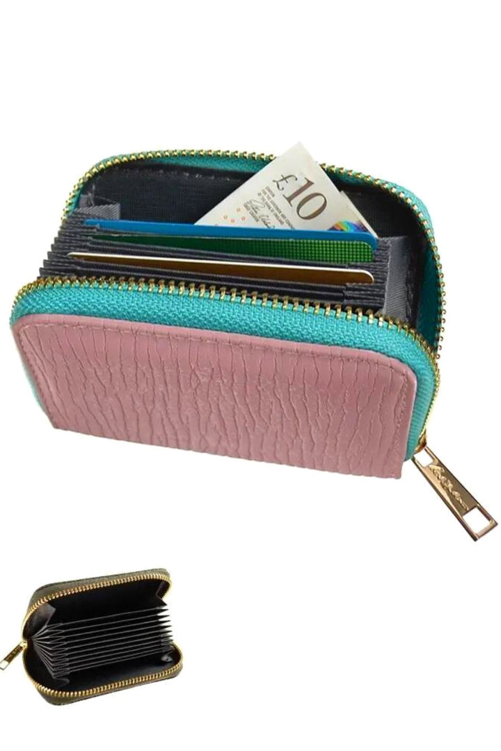 Credit Card Holder Contrast Zipper Rose Turquoise - Sugarplum Boutique