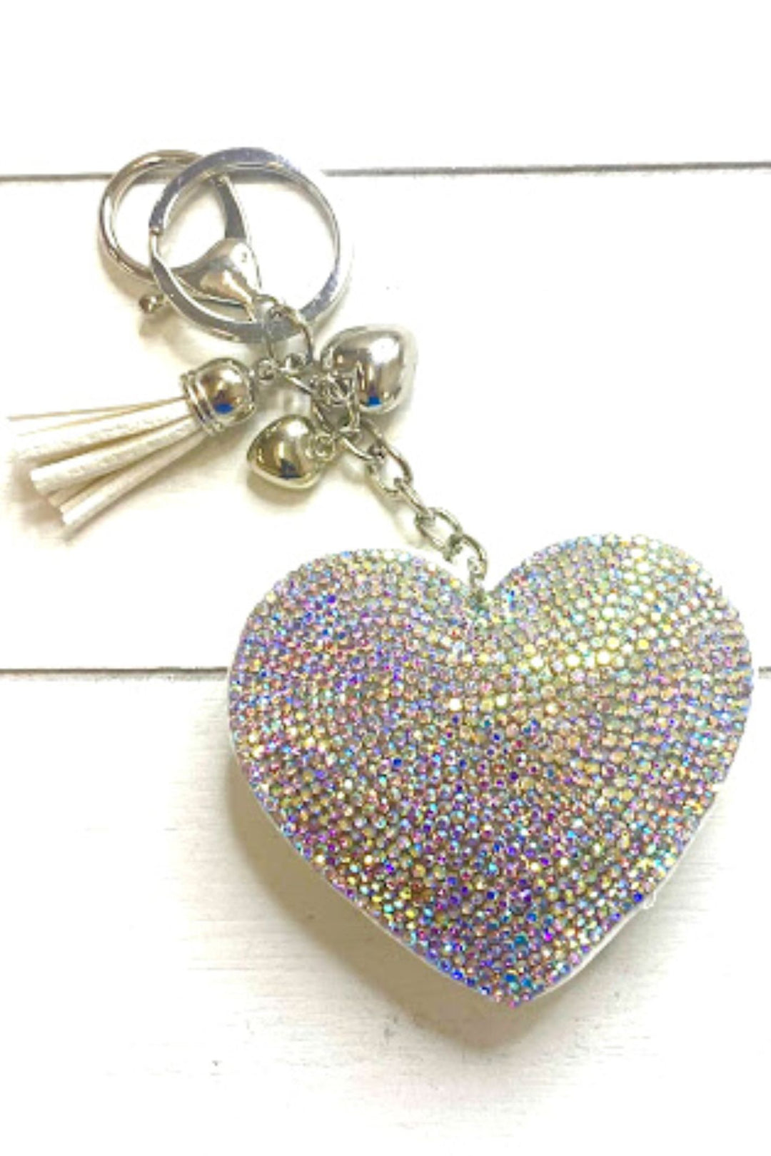 Diamante Heart Keyring Aurora Borealis - Sugarplum Boutique