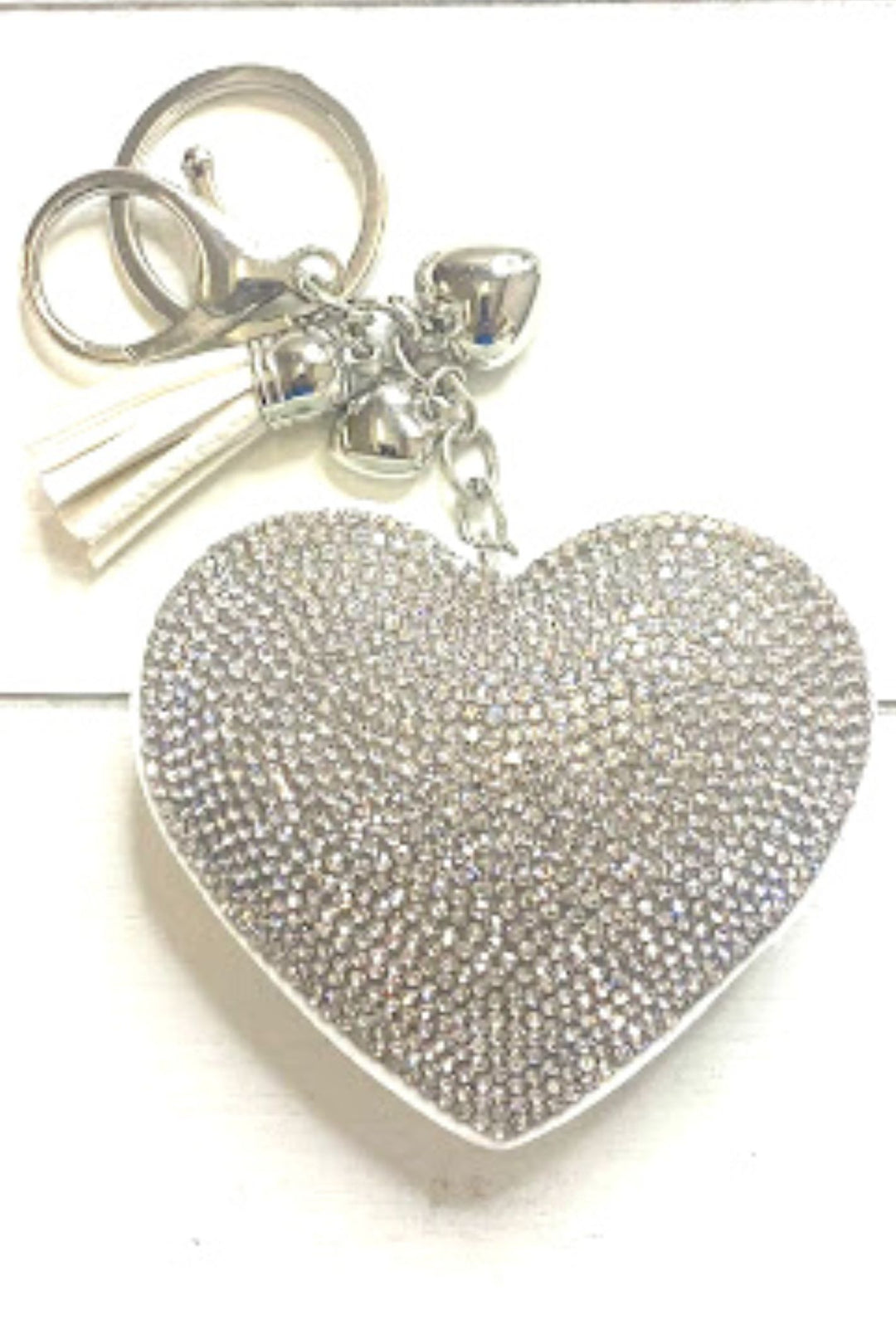 Diamante Heart Keyring White -  Sugarplum Boutique