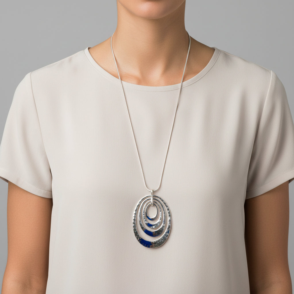 Diane Ovals Long- Necklace Silver -Sugarplum Boutique