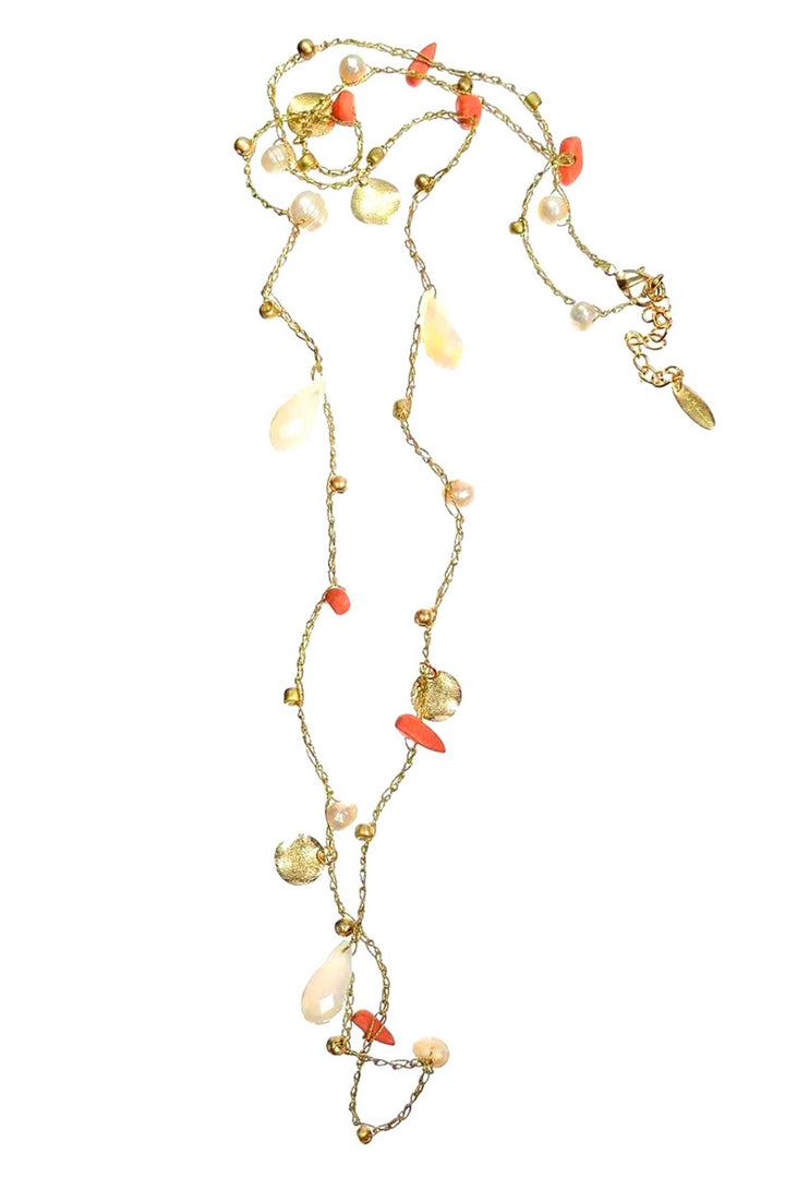 Harper Beaded long Necklace Coral - Sugarplum Boutique