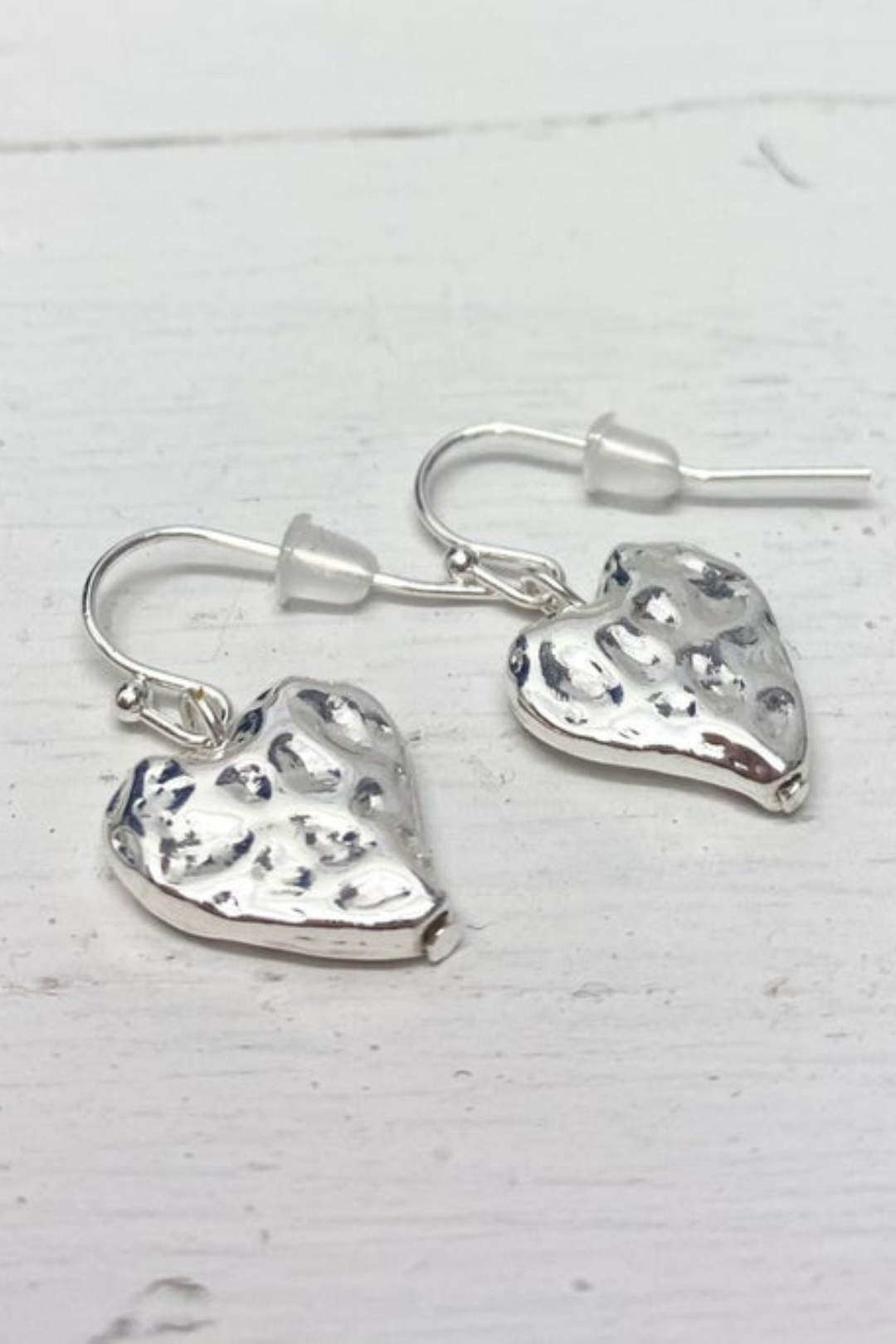 Hollie Battered Solid Heart Drop Earring Silver - Sugarplum Boutique