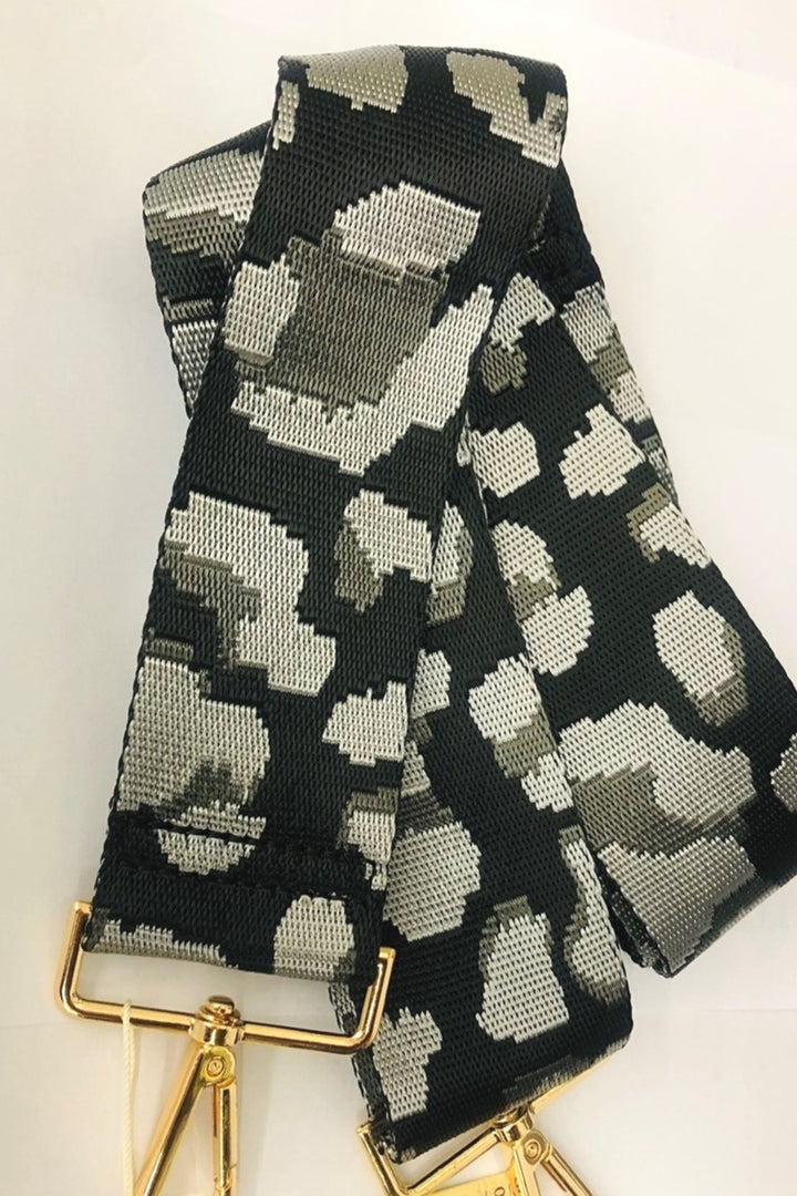 Leopard Print Interchangeable Bag Strap Black Grey Silver - Sugarplum Boutique