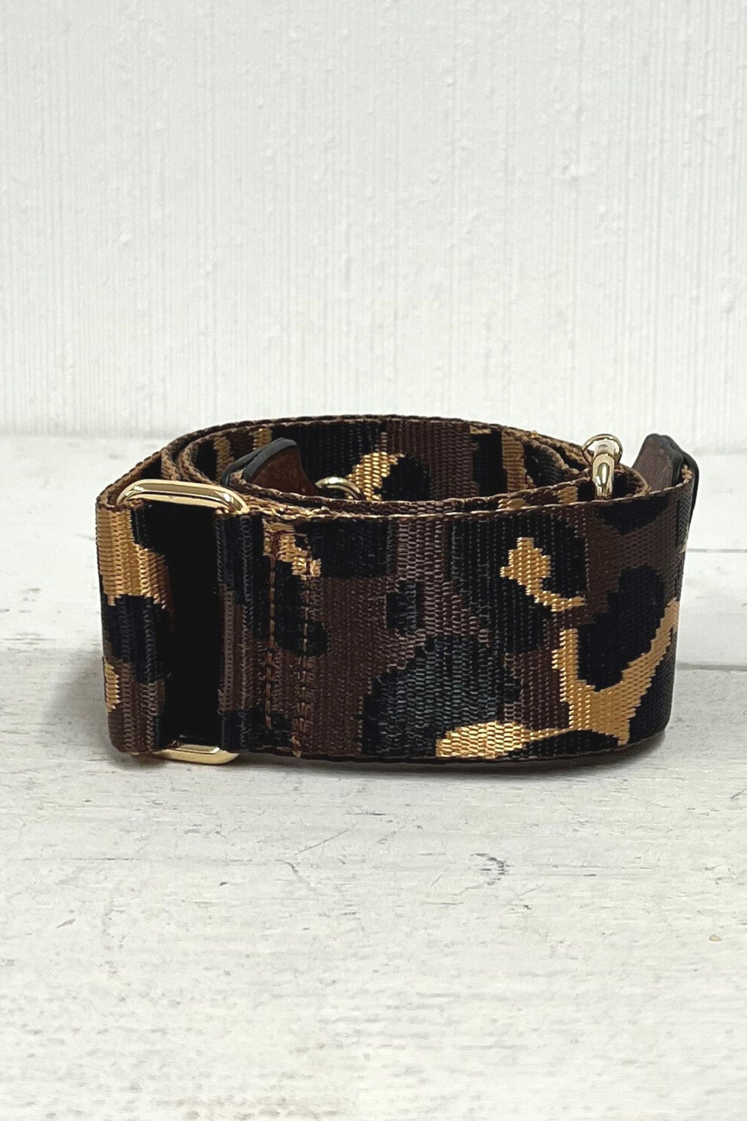 Leopard Print Interchangeable Bag Strap Brown Black Gold - Sugarplum Boutique