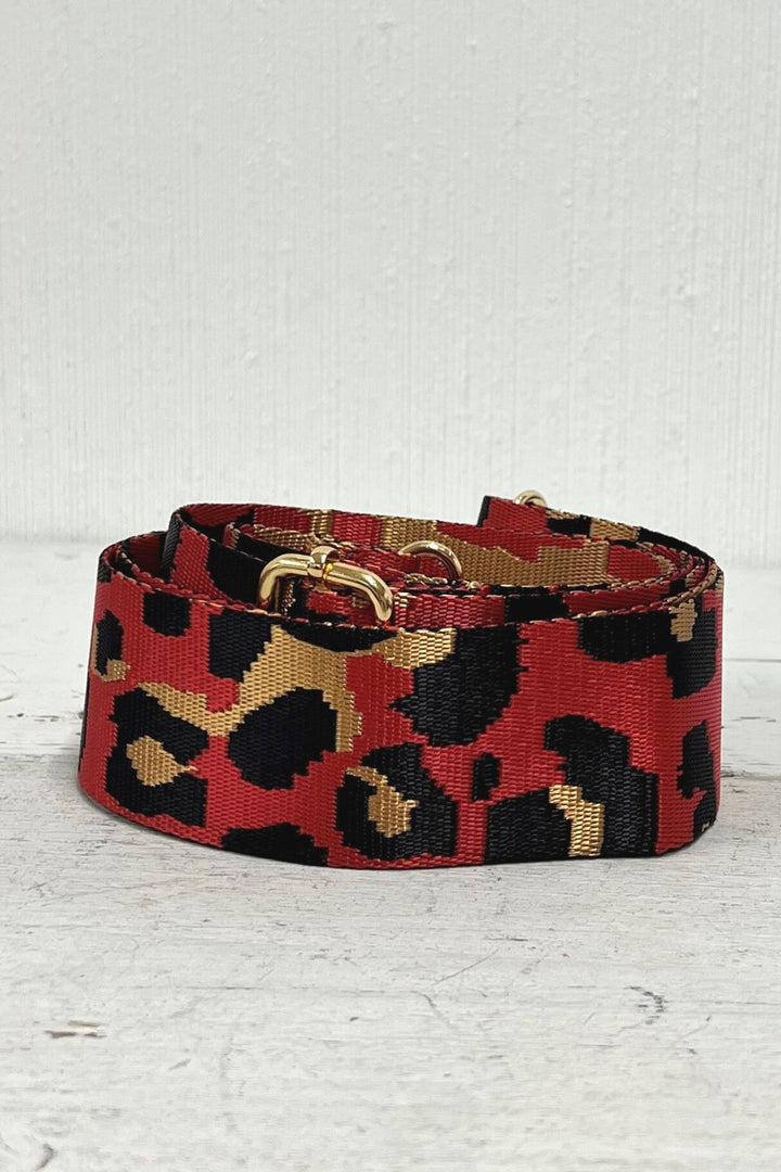Leopard Print Interchangeable Bag Strap Red Black Gold - Sugarplum Boutique