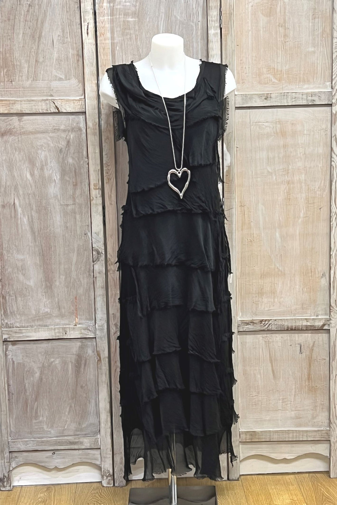 Lola Silk Tier Dress Black - Sugarplum Boutique