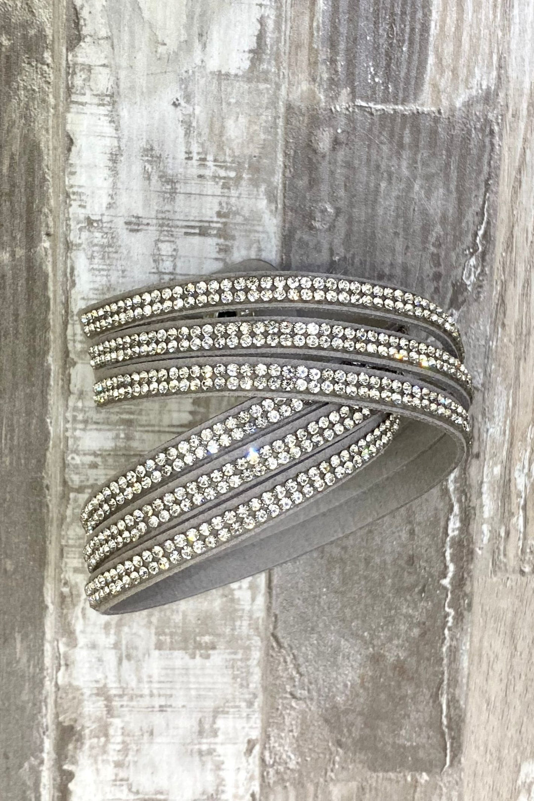 Maddison Diamante Wrap Bracelet Light Grey - Sugarplum Boutique