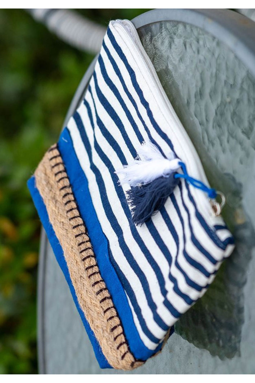 Navy White Striped Wash Bag With Blue Base - Sugarplum Boutique