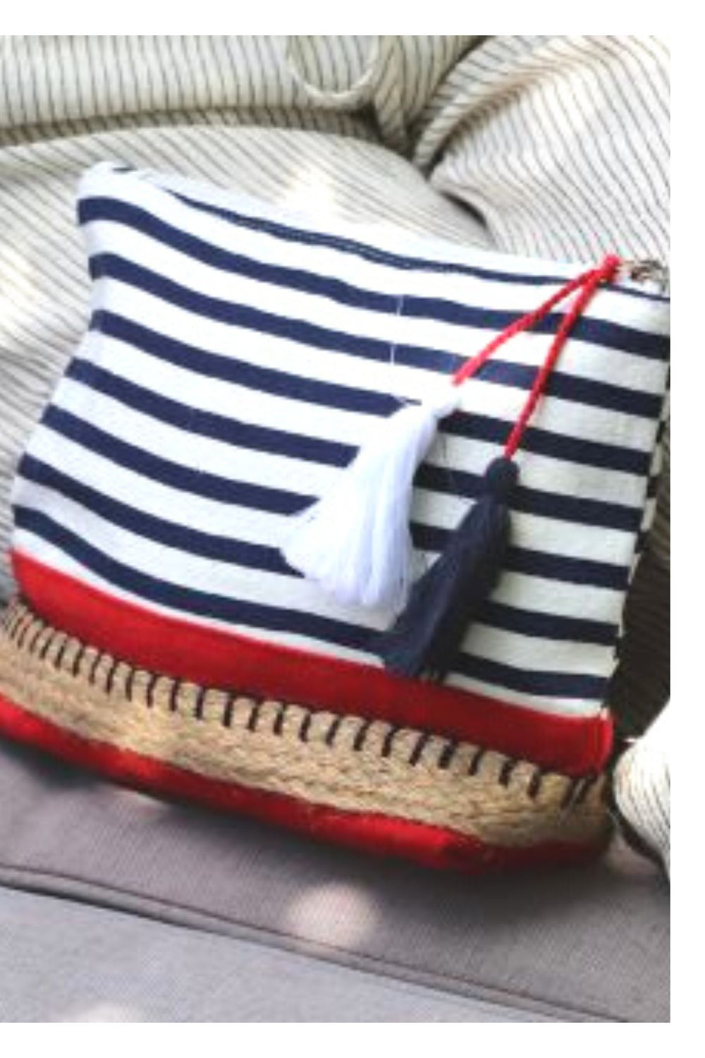 Navy White Striped Wash Bag With Red Base - Sugarplum Boutique