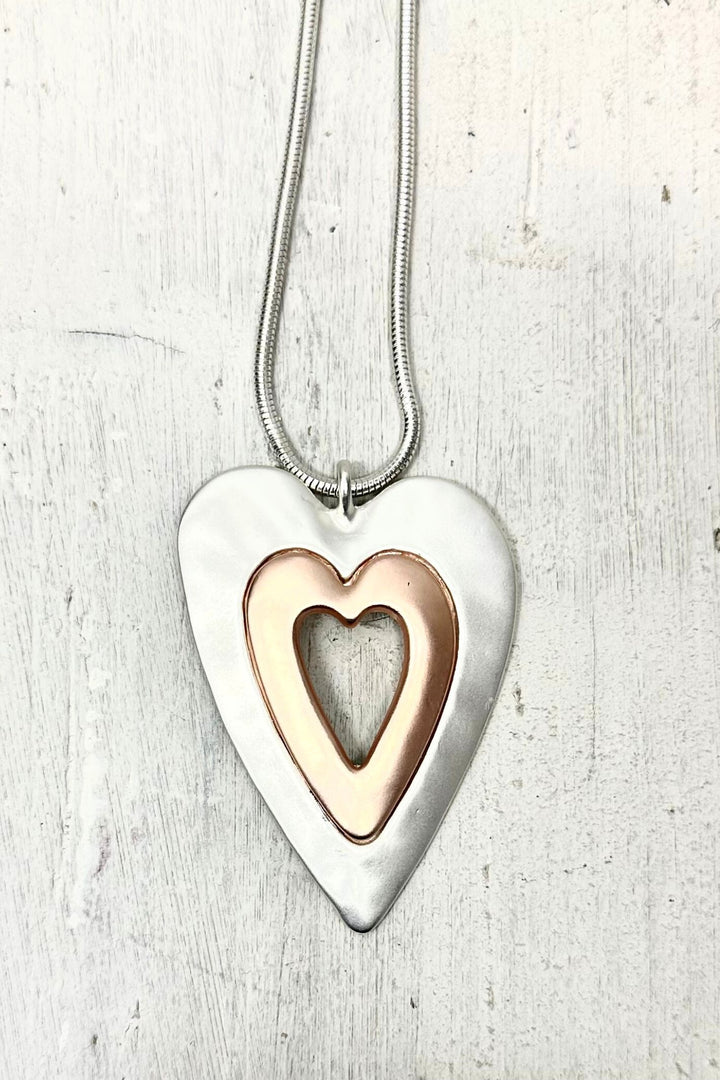 Shiny & Matt Heart Long Necklace Rose Gold - Sugarplum Boutique