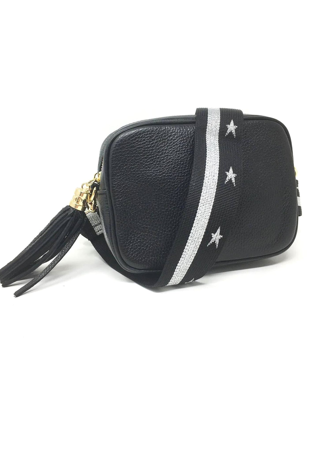 Star & Stripe Bag Strap Black Silver - Sugarplum Boutique