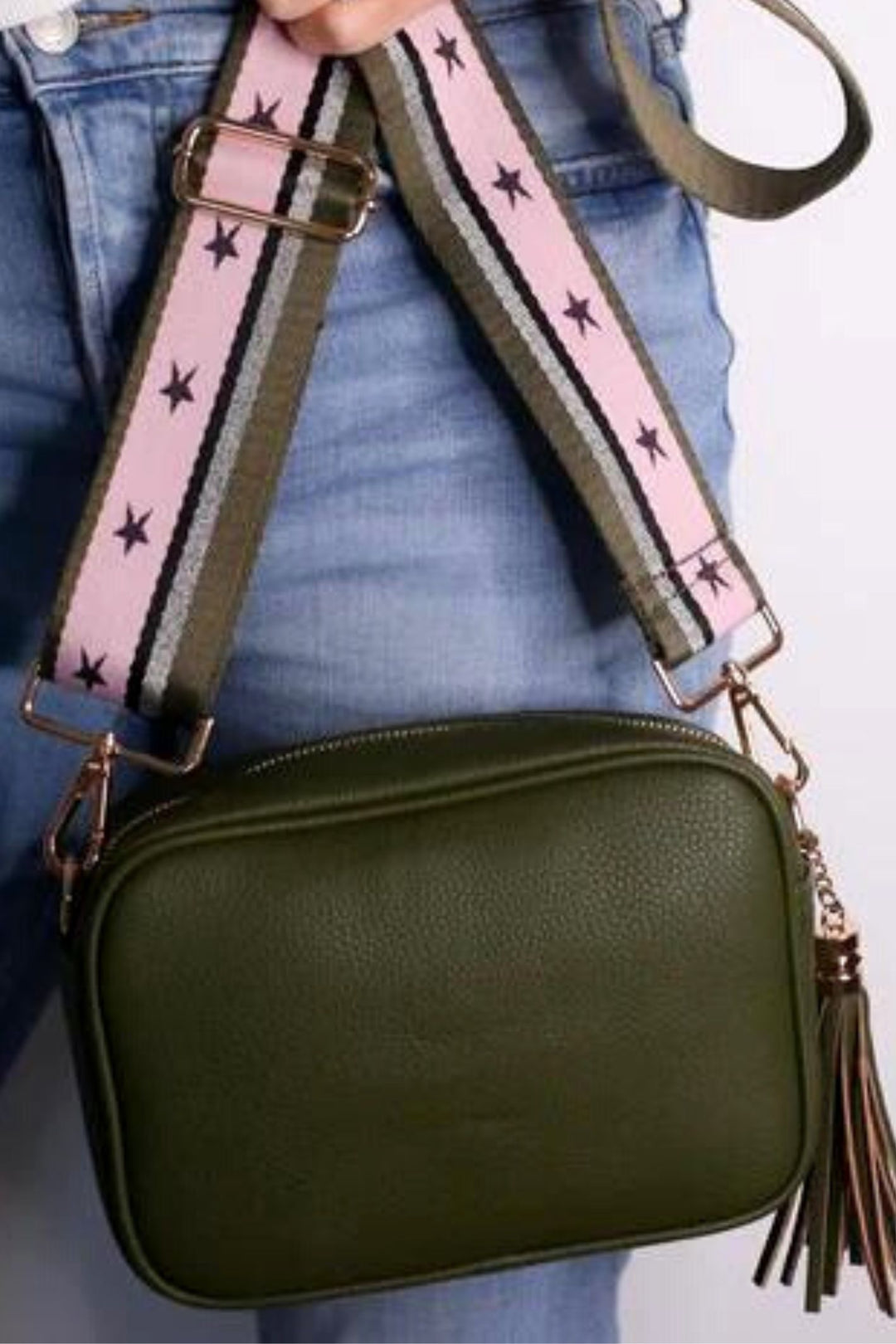 Star & Stripe Bag Strap Pink Khaki - Sugarplum Boutique