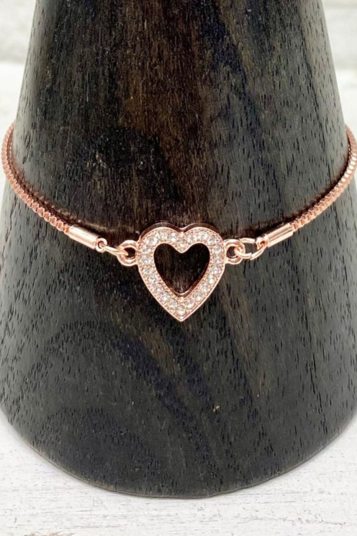 Tyla Open Heart Diamante Friendship Bracelet Rose Gold - Sugarplum Boutique