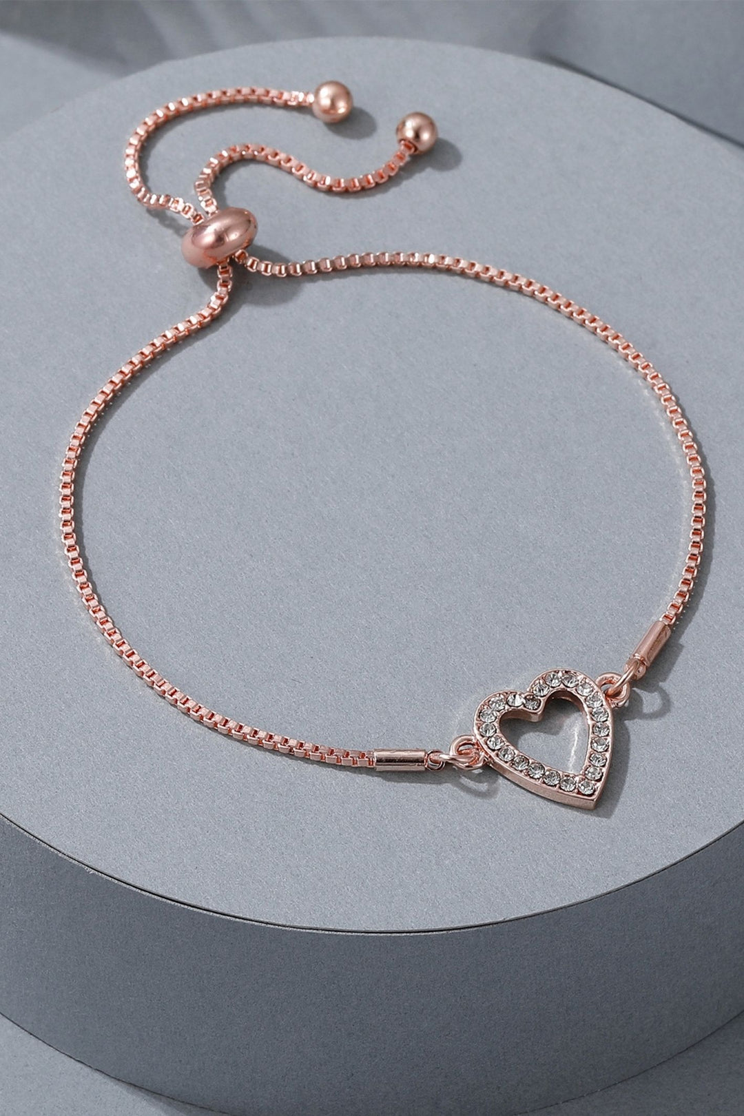 Tyla Open Heart Diamante Friendship Bracelet Rose Gold - Sugarplum Boutique