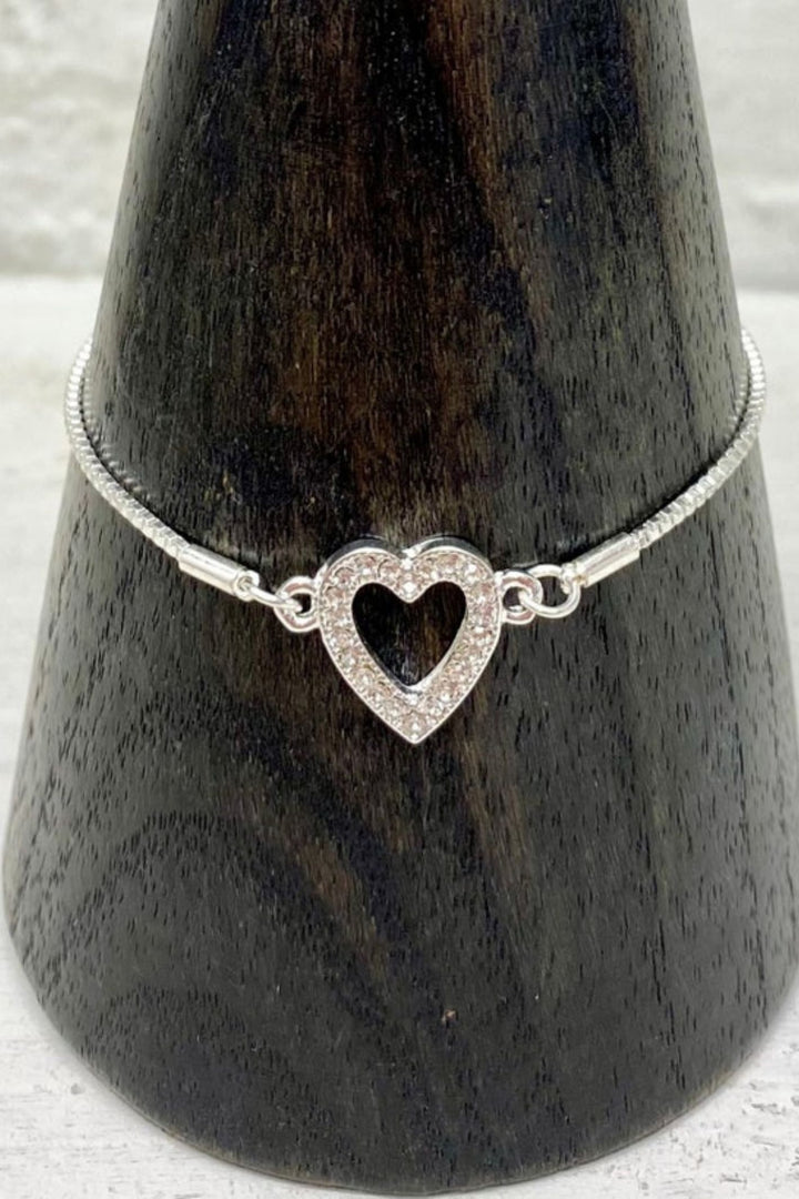 Tyla Open Heart Diamante Friendship Bracelet Silver - Sugarplum Boutique