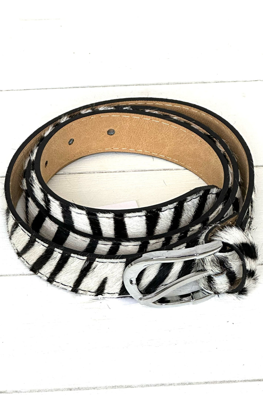 Vera Pelle Animal Print Leather Belts Zebra Black & white - Sugarplum Boutique