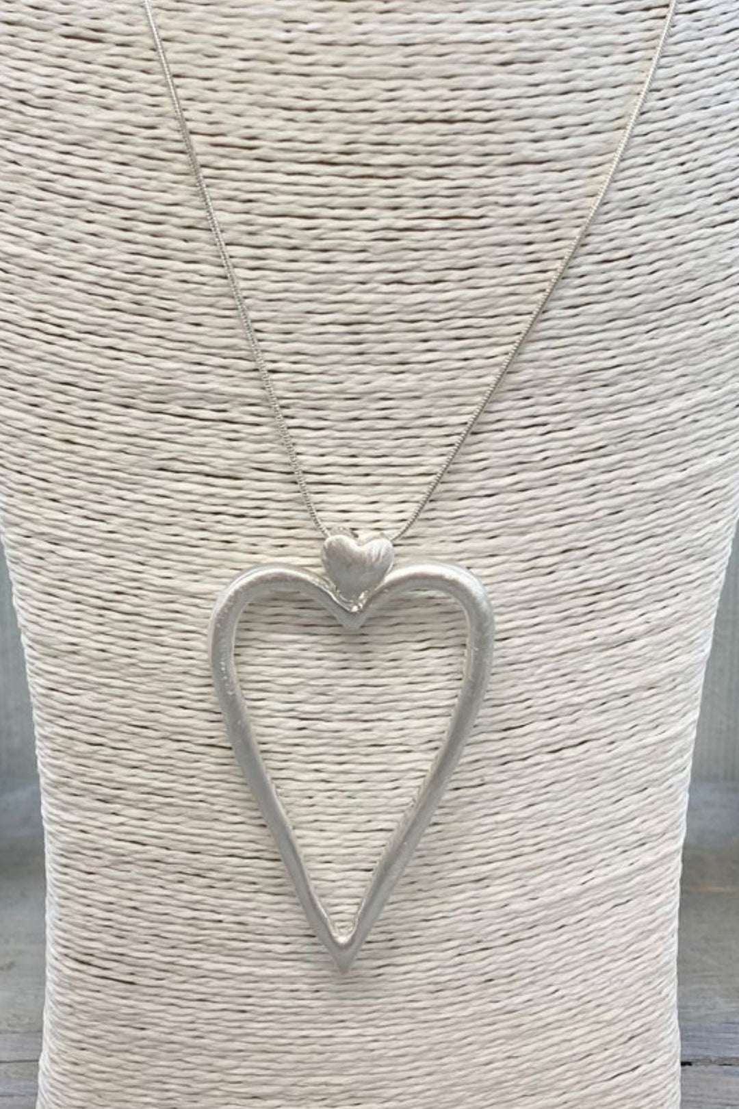 Willa Open Matt Heart Long Necklace Silver - Sugarplum Boutique
